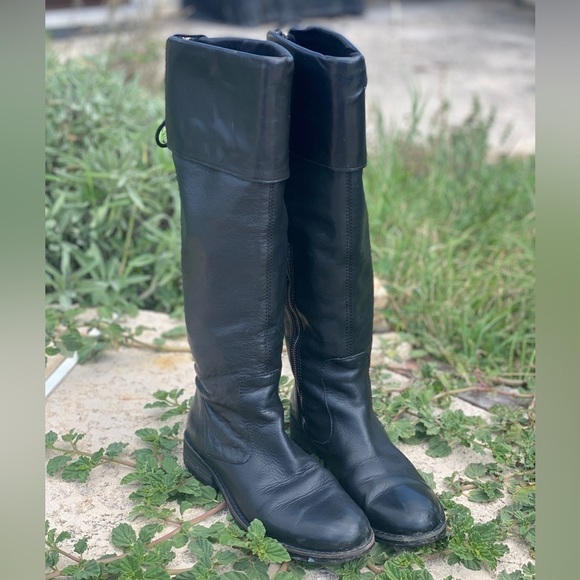 Vince Camuto leather knee high campus riding boots size 9 lace up edgy - Picture 4 of 13